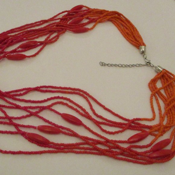 10 STRAND GLASS Necklace Orange Multi Strand Necklace Lucite & Glass Beads - Picture 6 of 12